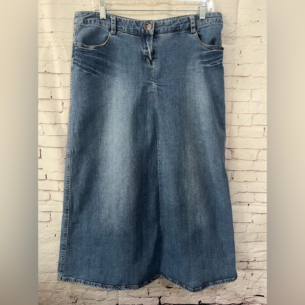 Size 12 INC Long Denim Blue Jean Skirt Size 12 Country Modest Maxi Stretch
